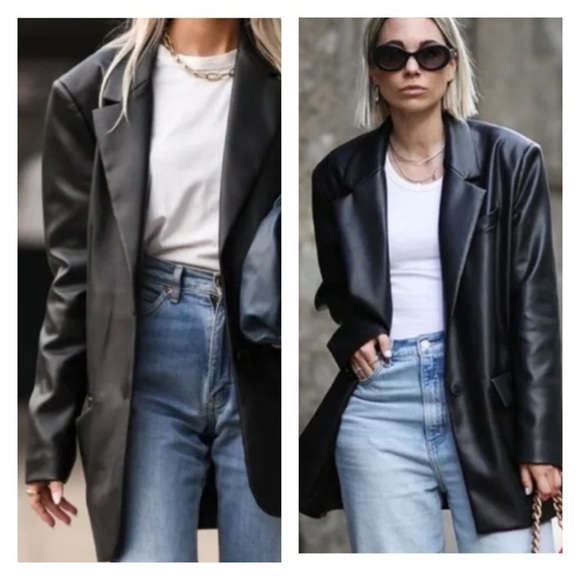 Rebecca Minkoff Black Vegan Leather Oversized Blazer Jacket XL NWT - Picture 6 of 12